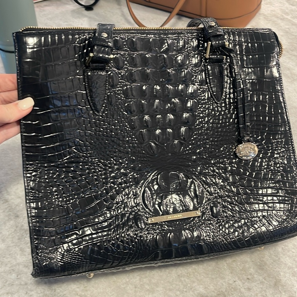 Black crocodile Brahmin executive tote